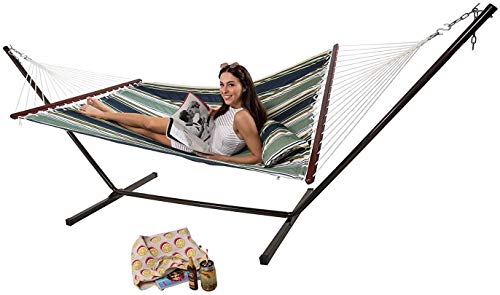 VITA5 Hamaca Soporte. Dimensiones: 190 x 140. Caben hasta 2 Personas/ 200 Kg. Dispone de una Almohada extraíble. Resistente a la Intemperie y los Rayos UV (Verde Oscuro/Azul Oscuro)