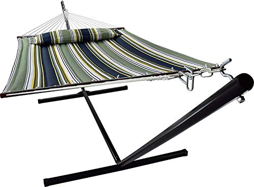 VITA5 Hamaca Soporte. Dimensiones: 190 x 140. Caben hasta 2 Personas/ 200 Kg. Dispone de una Almohada extraíble. Resistente a la Intemperie y los Rayos UV (Verde Oscuro/Azul Oscuro)