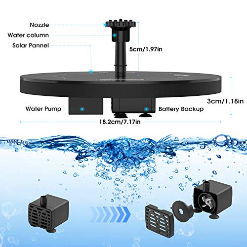 VITCOCO Solar Fuente Bomba 3.5W Fuente de Jardín Solar Flotado Solar Panel Incorporada Batería con 6 boquillas Ideal para Pequeño Estanque Baño de Aves Fish Tank Decoración del Jardín