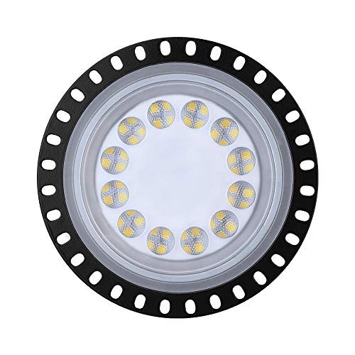 Viugreum 50W UFO LED Lámpara de Alta Bahía, Ultra Delgada Lámpara Industrial 5000LM,IP65, 6500K(Blanco Frío), Comercial Lámpara Alta Bahía,Iluminación para Garaje, Fábrica, Taller.