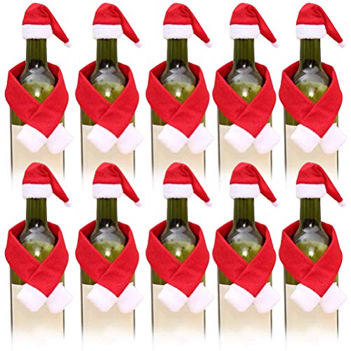 VIVILIAN - Juego de 10 botellas de vino de Navidad para botella de vino de Navidad, reutilizable, soporte de champán, decoración de Navidad, para el hogar, fiesta, cocina, mesa de hotel, bar