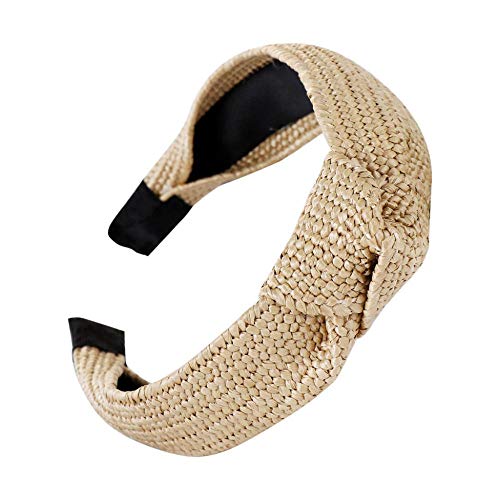 VJGOAL Diademas laterales anchas para mujer Moda Nudo de lazo vintage Tejido a mano Pelo de rafia Aro para la cabeza Niñas Dulce Diadema Accesorios para el cabello