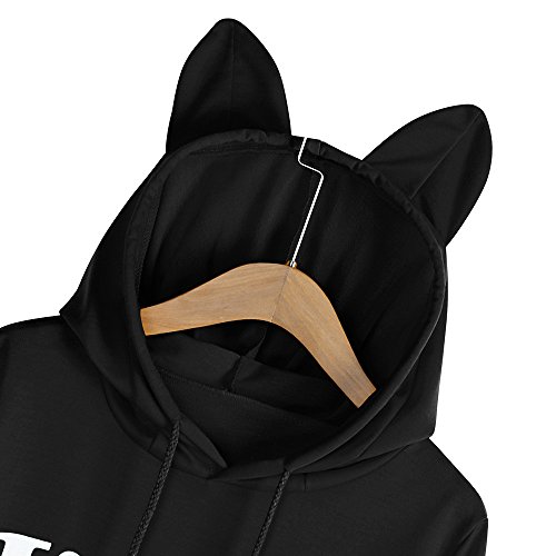 VJGOAL Moda Casual para Mujer Manga Larga Soy un Gato impresión de Letra Linda Oreja del Gato Sombrero Sudadera con Capucha Sudadera con Capucha Tops Blusa(XL，Negro