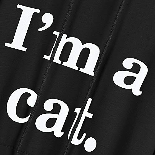 VJGOAL Moda Casual para Mujer Manga Larga Soy un Gato impresión de Letra Linda Oreja del Gato Sombrero Sudadera con Capucha Sudadera con Capucha Tops Blusa(XL，Negro