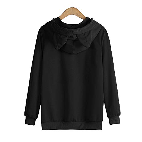 VJGOAL Moda Casual para Mujer Manga Larga Soy un Gato impresión de Letra Linda Oreja del Gato Sombrero Sudadera con Capucha Sudadera con Capucha Tops Blusa(XL，Negro