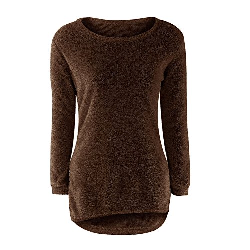 VJGOAL Mujer Otoño e Invierno Moda Casual Color sólido Manga Larga Suave y cómodo Felpa Cuello Redondo Jerseys Jumper Blusa(XXX-Large,Café)