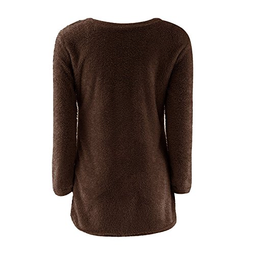 VJGOAL Mujer Otoño e Invierno Moda Casual Color sólido Manga Larga Suave y cómodo Felpa Cuello Redondo Jerseys Jumper Blusa(XXX-Large,Café)