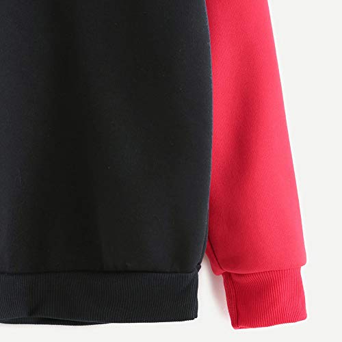 VJGOAL Mujeres Casual Personalidad de la Moda Costura Color Block Manga Larga Carta de Impresión O-Cuello Sudadera Pullover Top Blusa(M，Rojo…