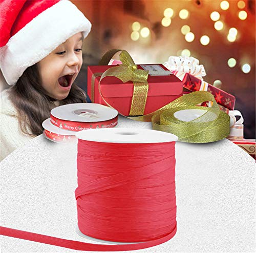 VKTY - Cinta de regalo para manualidades, decoración de Navidad, 210 m, cinta de papel de rafia para manualidades, envolver regalos, 1 rollo de color verde, rosso, 1 pieza