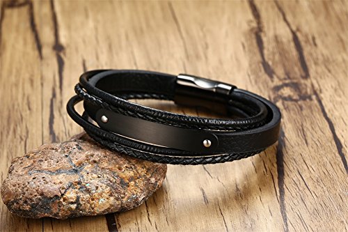 VNOX Acero Inoxidable Negro Hecho a Mano de Cuero Genuino Wiccan Grecia Triple Luna Diosa Pulsera de Brazalete para Hombres Mujeres