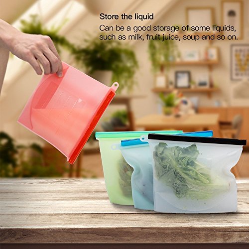 VOANZO 5 Piezas de Frutas y Verduras de Silicona Bolsa de Mantenimiento Fresco 1000 ml, Bolsa sellada al vacío higiénico Embalaje de Mantenimiento Fresco, refrigerador de Alimentos (Rojo)