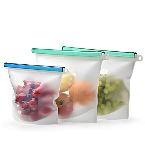 VOANZO 5 Piezas de Frutas y Verduras de Silicona Bolsa de Mantenimiento Fresco 1000 ml, Bolsa sellada al vacío higiénico Embalaje de Mantenimiento Fresco, refrigerador de Alimentos (Rojo)