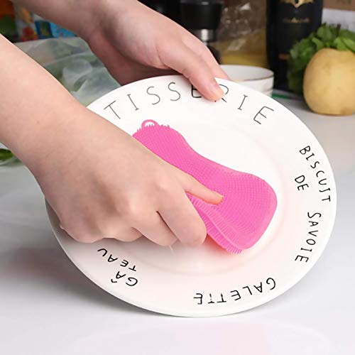 Vockvic Esponja de Silicona, 4 Piezas Depurador de Cocina Multifuncional Práctico Antiadherente Suave Cepillo de Limpieza Flexible para Lavar Plato Olla Verduras Fruta