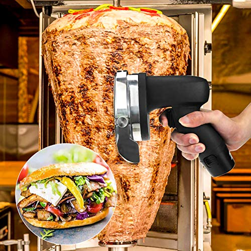 Vogvigo Cuchillo inalámbrico Kewar Shawarma Doner Kebab Portátil Inalámbrico Eléctrico Acero Inoxidable Cortador de Kebab Turco de Mano Cortador Profesional Espesor 0-8 mm con 2 Cuchillas