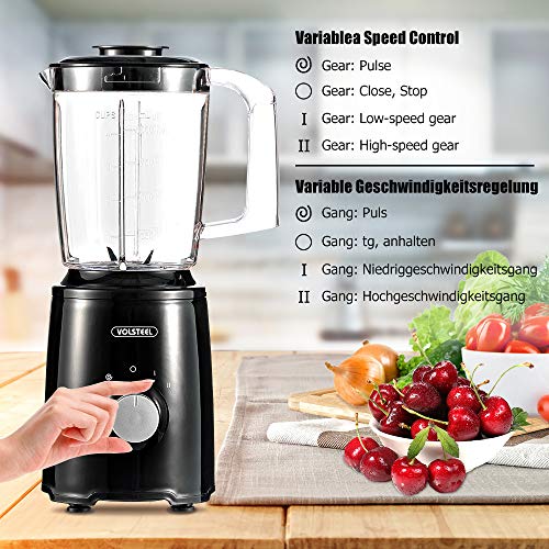 Volsteel Licuadora de Alto Rendimiento 9 en 1, 24000 U/Min, 300W para Smoothies, 2 velocidades, Recipiente de 1L, 4 Juegos de Cuchillas, 3 Botellas, Batidos, Mezcla, exprimidor y cítricos, sin BPA