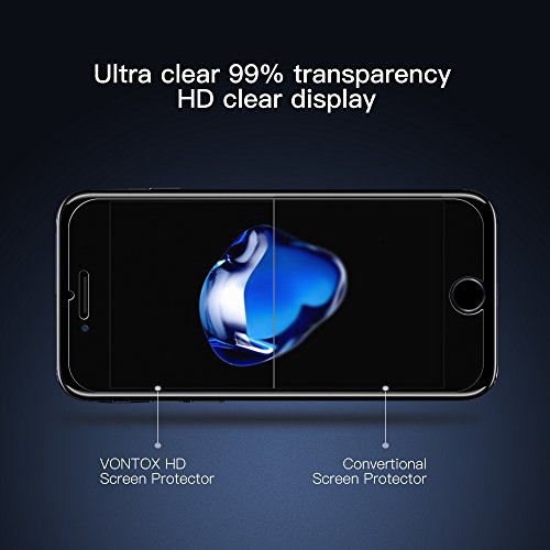 Vontox® - 2 películas de Cristal Templado para Proteger la Pantalla de iPhone 7. Ultra Resistente y Compatible con 3D Touch (dureza de 9 H 0,25 mm HD Transparente).