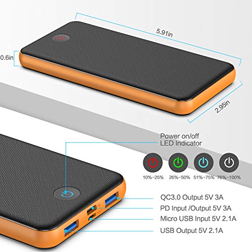 VOOE 18W Batería Externa 26800mAh [PD & QC 3.0 Carga Rápida] Power Bank con 3 Salidas USB y 2 Entradas [Doble Tipo C Puerto] Cargador Portátil Móvil para Smartphones Tabletas y Más