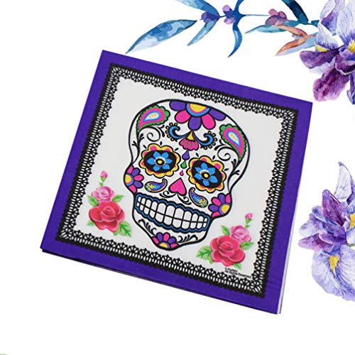 VOSAREA 20 Hojas/Paquete servilletas Calavera servilletas del día de los Muertos servilletas de cóctel servilletas de Papel Desechables de Halloween