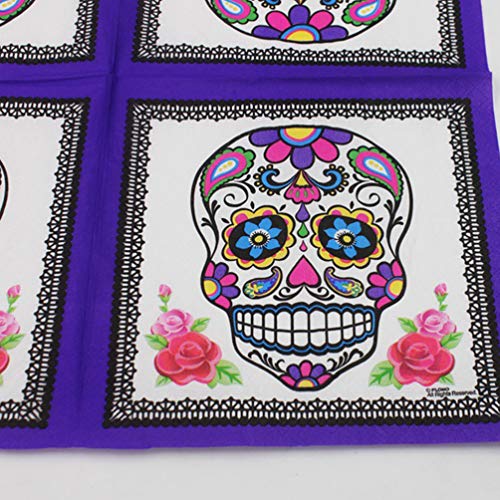 VOSAREA 20 Hojas/Paquete servilletas Calavera servilletas del día de los Muertos servilletas de cóctel servilletas de Papel Desechables de Halloween