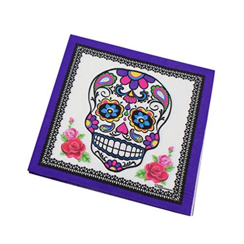 VOSAREA 20 Hojas/Paquete servilletas Calavera servilletas del día de los Muertos servilletas de cóctel servilletas de Papel Desechables de Halloween