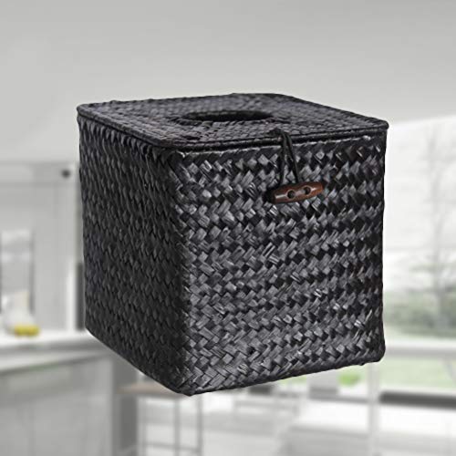 Vosarea Tenedor de servilleta de la Cubierta de la Caja del Papel Seda de Seagrass para el Escritorio del Hotel del Cuarto de baño (Negro + 5pcs mínimo de la Venta)