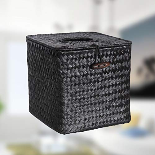 Vosarea Tenedor de servilleta de la Cubierta de la Caja del Papel Seda de Seagrass para el Escritorio del Hotel del Cuarto de baño (Negro + 5pcs mínimo de la Venta)