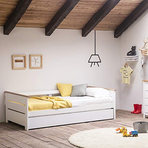 VS Venta-stock Cama Nido Juvenil Sena 90X190, Color Blanco, Dimensiones: 199cm (Largo), 105cm (Ancho) y 62cm (Alto)