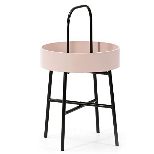 VS Venta-stock Mesa Auxiliar Mesa de Centro Redonda Jaipur con Tapa de MDF Rosa y Estructura metálica en Color Negro Mate/DIAMETRO: 40 cm