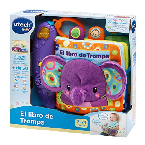 VTech-El Libro de Trompa Cuento de Tela Interactivo para bebé con un Suave Elefante de Peluche y Diferentes Texturas para desarrollar el Sentido del Tacto (3480-189322)