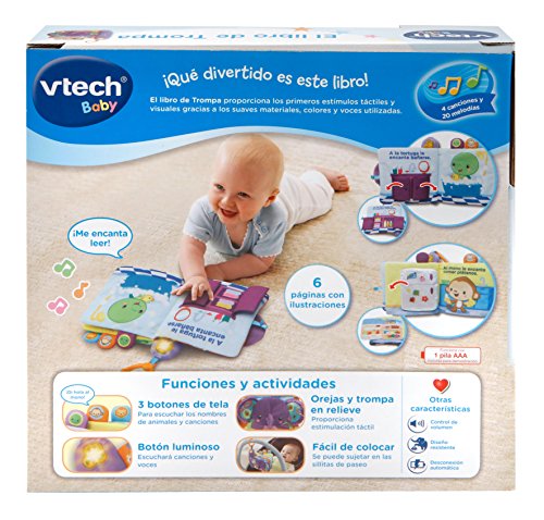 VTech-El Libro de Trompa Cuento de Tela Interactivo para bebé con un Suave Elefante de Peluche y Diferentes Texturas para desarrollar el Sentido del Tacto (3480-189322)