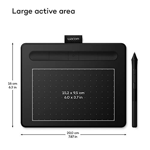 Wacom Intuos S - Tableta de Dibujo móvil (para Pintar y editar Fotos con lápiz 4K Sensible a la presión y 1 Descarga de Software), Color Negro