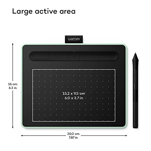 Wacom Intuos S - Tableta Gráfica Bluetooth para pintar, dibujar y editar photos con 2 softwares creativos incluidos para descargar, óptima para la educación en línea y el teletrabajo, pistacho