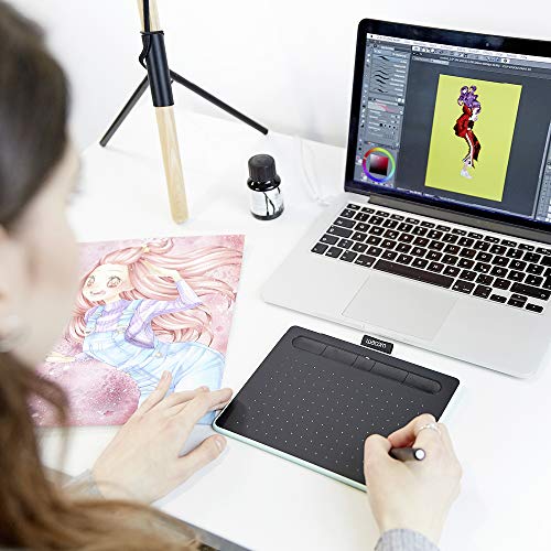 Wacom Intuos S - Tableta Gráfica Bluetooth para pintar, dibujar y editar photos con 2 softwares creativos incluidos para descargar, óptima para la educación en línea y el teletrabajo, pistacho