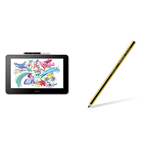 Wacom One Creative Pen Display con Software Incluido para Esbozo y Dibujo en Pantalla + Staedtler 18022-1 Stylus Noris Digital Forma Hexagonal, Tecnología EMR, Color Amarillo-Negro