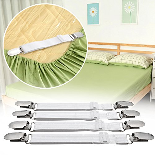 WADEO Correas Ajustables Sujetadores para Sábanas Elásticos Correas Clips para Sábana Cama Bajera Fundas de Colchón Sofá, Color Blanco