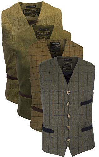 Walker and Hawkes - Chaleco de Tweed para Hombre - Estilo Formal - Revestido con teflón - Rayas Azul Marino - 2XL (46"-48")