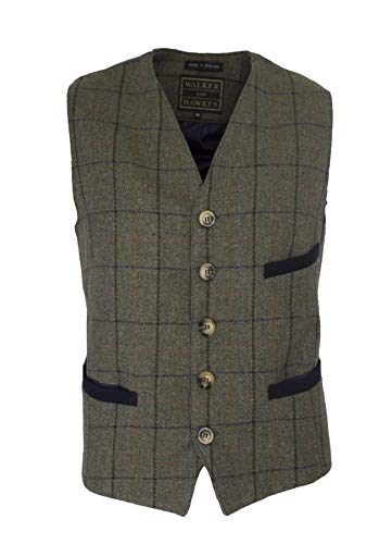 Walker and Hawkes - Chaleco de Tweed para Hombre - Estilo Formal - Revestido con teflón - Rayas Azul Marino - 2XL (46"-48")