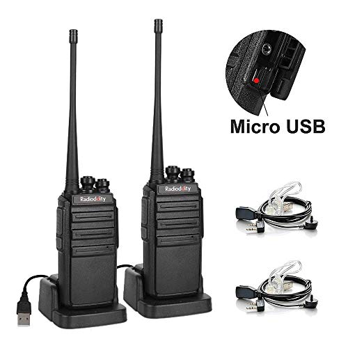 Walkie Talkies Radioddity GA-2S UHF Recargable Emisoras de Caza Largo Alcance Conexión de Carga Micro-USB con Auricular de Enlace acústico con Micro, Pack 2 Unidades