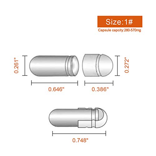 Wananfu Cápsulas Vacías Separadas Tamaño 1 Gelatina, 1000 Piezas, Transparente, Compatible con la máquina de llenado de cápsulas Tamaño 1