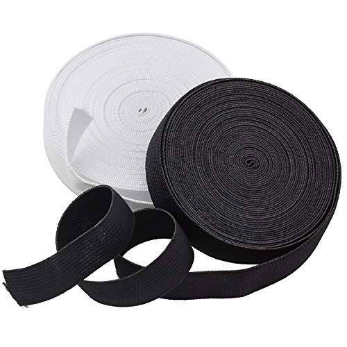 Wandefol 2pcs Banda Elástica Costura, Cinta de Goma de Costura, Correa Elástica para Coser, Cinta Elástica para Ropa Manualidad Coser Bricolaje 2 Rollos Blanco Negro 5M Extra Elasticidad