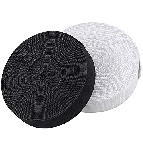 Wandefol 2pcs Banda Elástica Costura, Cinta de Goma de Costura, Correa Elástica para Coser, Cinta Elástica para Ropa Manualidad Coser Bricolaje 2 Rollos Blanco Negro 5M Extra Elasticidad