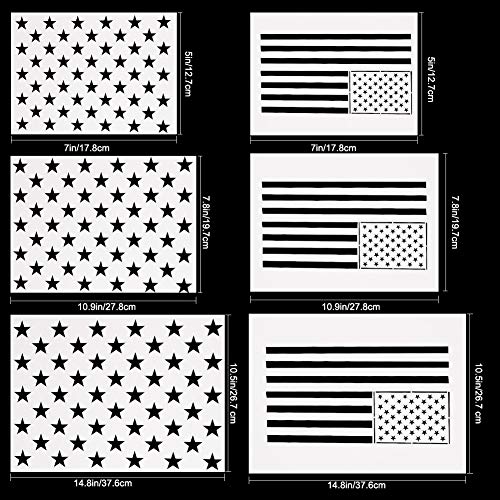 WANDIC - Plantilla de bandera estadounidense de 50 estrellas, 18 unidades, para pintar sobre madera, tela, papel, aerógrafo, paredes, 3 tamaños