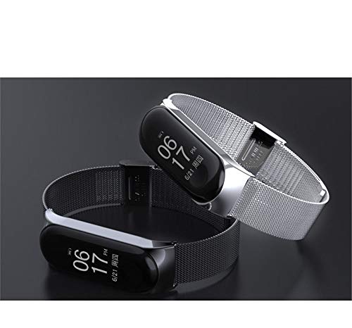 Wanfei Pulsera Xiaomi Mi Band 3 Correa, Band 3 Correa de Metal Pulseras de Repuesto Correa de Recambio Brazalete Extensibles para Xiaomi Mi Band 3 (No Sensor/No Host) (Negro)