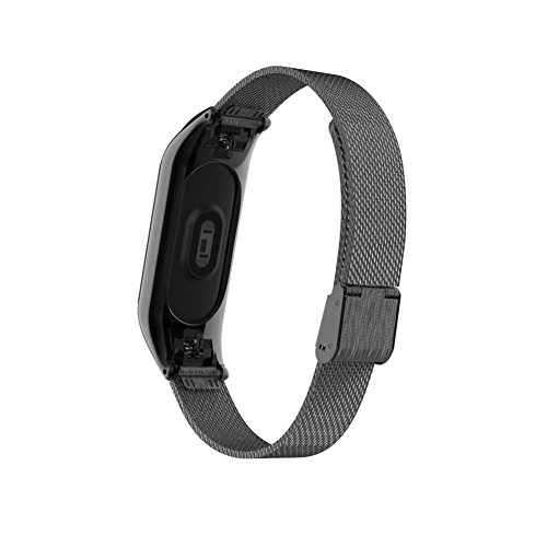 Wanfei Pulsera Xiaomi Mi Band 3 Correa, Band 3 Correa de Metal Pulseras de Repuesto Correa de Recambio Brazalete Extensibles para Xiaomi Mi Band 3 (No Sensor/No Host) (Negro)