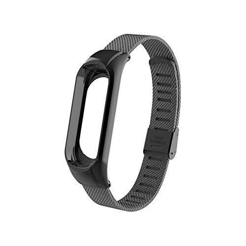 Wanfei Pulsera Xiaomi Mi Band 3 Correa, Band 3 Correa de Metal Pulseras de Repuesto Correa de Recambio Brazalete Extensibles para Xiaomi Mi Band 3 (No Sensor/No Host) (Negro)