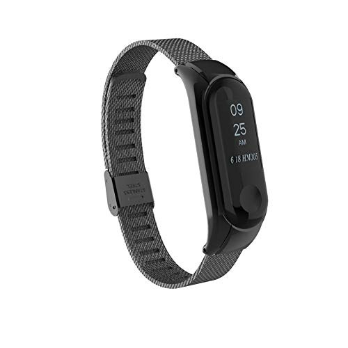 Wanfei Pulsera Xiaomi Mi Band 3 Correa, Band 3 Correa de Metal Pulseras de Repuesto Correa de Recambio Brazalete Extensibles para Xiaomi Mi Band 3 (No Sensor/No Host) (Negro)