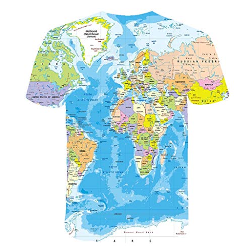 WANIAN Camisetas con Estampado 3D Camisas Unisex de Ocio de Moda de La Manga Corta - Impreso 3D Anotar El Patrón del Mapa Verano de Personalidad Fría Camisetas Cómodas Camiseta Casual Unisex 3D