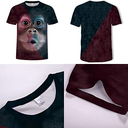 waotier Hombres Primavera Verano ImpresióN 3D O-Cuello De Manga Corta Camiseta Tops Blusa con Estampado De OrangutáN