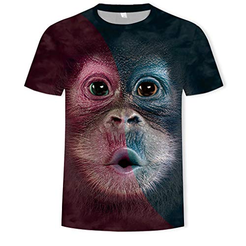 waotier Hombres Primavera Verano ImpresióN 3D O-Cuello De Manga Corta Camiseta Tops Blusa con Estampado De OrangutáN