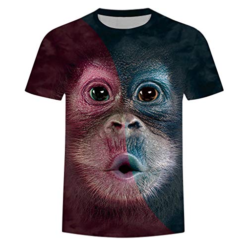 waotier Hombres Primavera Verano ImpresióN 3D O-Cuello De Manga Corta Camiseta Tops Blusa con Estampado De OrangutáN